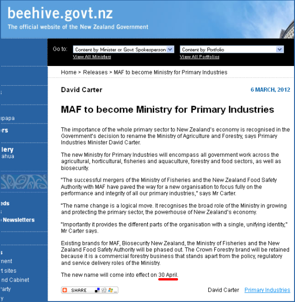 MAF to become Ministry for Primary Industries