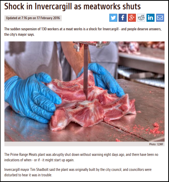 Shock in Invercargill as meatworks shuts